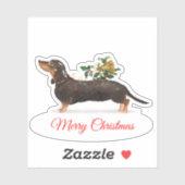 Sticker Joyeux Noël Tan Dachshund Custom-Cut Vinyl (Feuille)