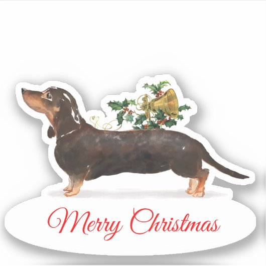 Sticker Joyeux Noël Tan Dachshund Custom-Cut Vinyl (Devant)
