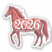 Sticker Joyeux Nouvel An 2026 Illustration du Cheval Rouge (Recto)