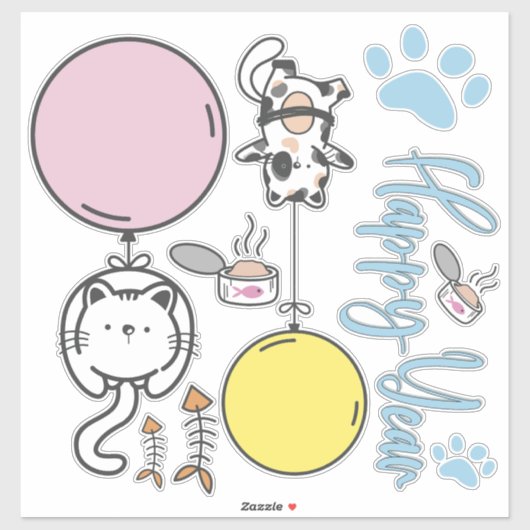 Sticker Joyeux Nouvel An Chatons  (Feuille)
