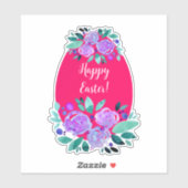 Sticker Joyeux oeuf rose fleuri à l'aquarelle de Pâques (Feuille)