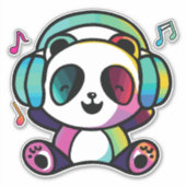 Sticker Joyeux Panda avec écouteurs écoutant de la musique (Devant)
