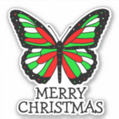 Sticker Joyeux papillon rouge et vert de Noël (Devant)