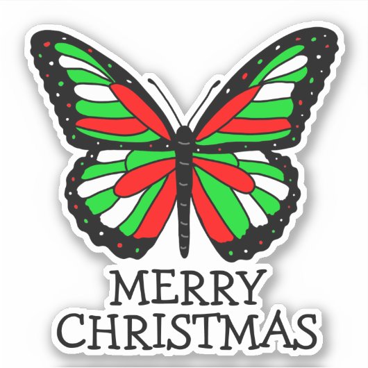Sticker Joyeux papillon rouge et vert de Noël (Devant)