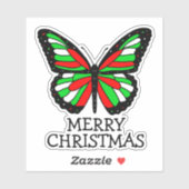 Sticker Joyeux papillon rouge et vert de Noël (Feuille)