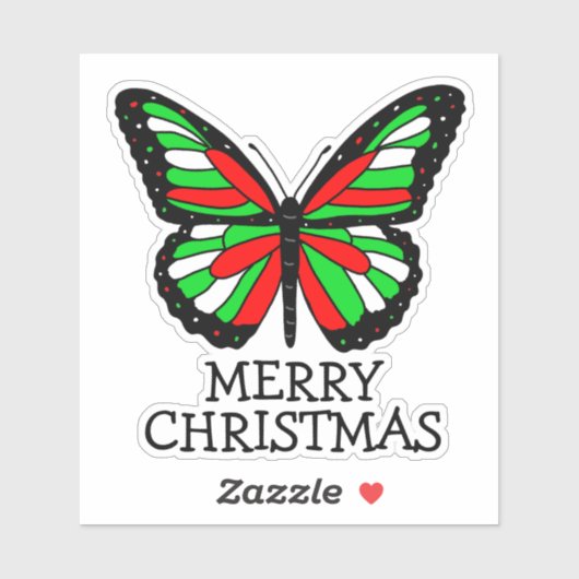 Sticker Joyeux papillon rouge et vert de Noël (Feuille)