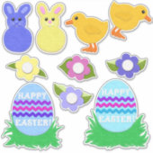 Sticker Joyeux Pâques ! Faux Felt Blanc ou clair (Devant)