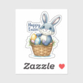 Sticker Joyeux Pâques, Lapin Dans Le Panier D'Oeufs (Feuille)