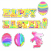 Sticker Joyeux Pâques ! Lettres d'aquarelle jaune OEufs (Devant)