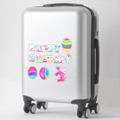 Sticker Joyeux Pâques ! Oeufs d'aquarelle lapin (Sur valise)