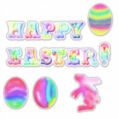 Sticker Joyeux Pâques ! Oeufs d'aquarelle lapin (Devant)