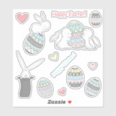 Sticker Joyeux Pâques ! Petits lapins et oeufs de Pâques (Feuille)