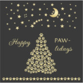 Sticker Joyeux Pawlidays, Or brillant Paw sapin de Noël (Devant)