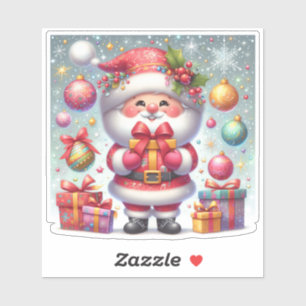 Sticker Joyeux Père Noël Avec Cadeaux Festifs