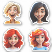 Sticker Joyeux personnage de dessin souriant Visages fémin (Devant)