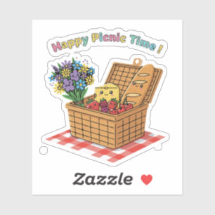Sticker Joyeux Pique-nique ! Nourriture et Fleurs Mignonne