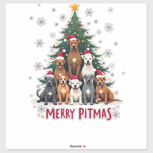 Sticker Joyeux Pitmas Pitbull Chien Pull de Noël Moche Tr (Feuille)