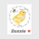 Sticker Joyeux poulet de Pâques et fleurs de printemps (Feuille)