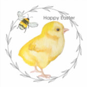 Sticker Joyeux poulet de Pâques et fleurs de printemps (Recto)