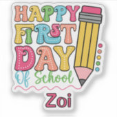 Sticker Joyeux Premier Jour D'école Crayon Mignon À Points (Devant)