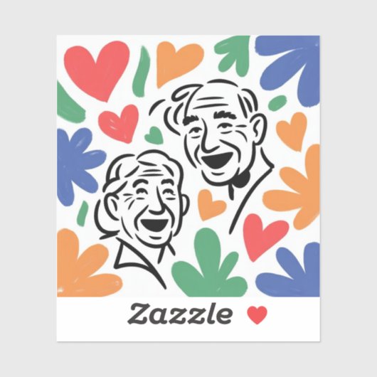 Sticker Joyful Elderly Couple Heart Art - Whimsical Love & (Feuille)