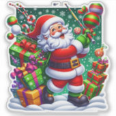 Sticker Joyful Santa Celebrating With Gifts! (Devant)