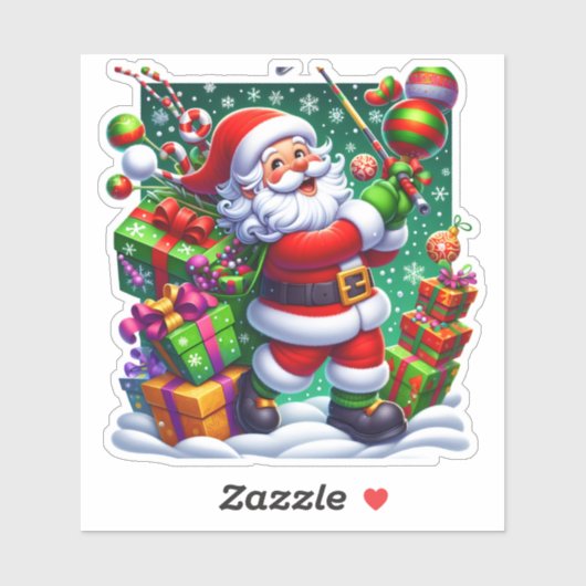 Sticker Joyful Santa Celebrating With Gifts! (Feuille)