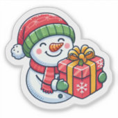 Sticker Joyful Snowman avec cadeau de Noël (Devant)