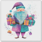Sticker Joyful Violet Santa With Holiday Gifts (Devant)