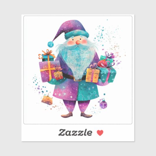 Sticker Joyful Violet Santa With Holiday Gifts (Feuille)