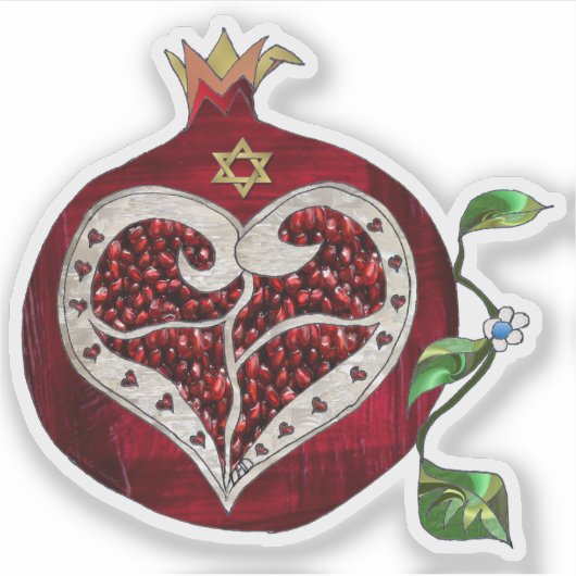 Sticker Judaica Pomegranate Heart Hanoukka Rosh Hashanah (Devant)