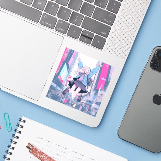 Sticker Jumping JK シール｜寿司娘 Seal GenerativeAI (Ordinateur portable avec iPhone)