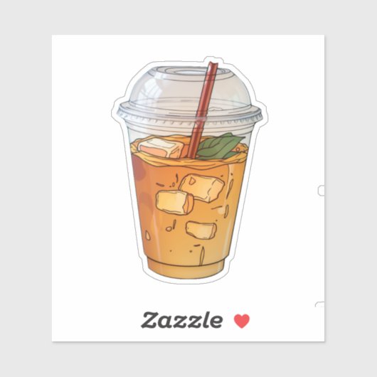 Sticker jus avec glace dans une tasse en plastique (Feuille)