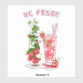 Sticker Jus de fraise frais Boisson Cool - Fruits d'été (Feuille)