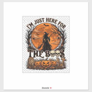 Sticker Juste ici Boos Halloween Sorcière Lune Citrouilles