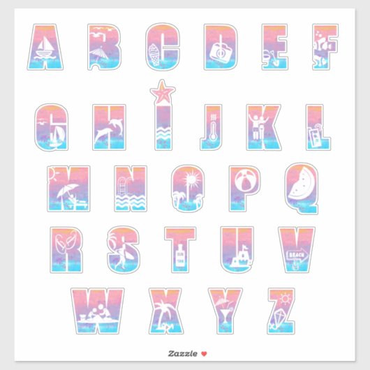 STICKER JUSTE PLAGE ALPHABET (Feuille)
