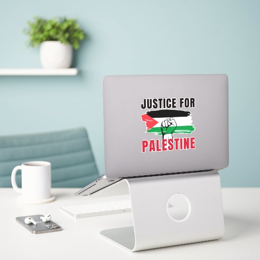 STICKER JUSTICE POUR PALESTINE (Ordinateur portable sur le bureau)