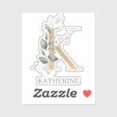 Sticker K Monogramme Floral Personnalisé (Feuille)