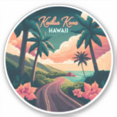 Sticker Kailua Kona Hawaii Big Island Sunset Retro (Devant)