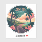 Sticker Kailua Kona Hawaii Big Island Sunset Retro (Feuille)