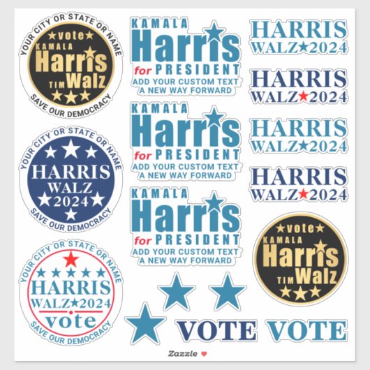 Sticker Kamala Harris Tim Walz Assortiment 16 Politique (Feuille)