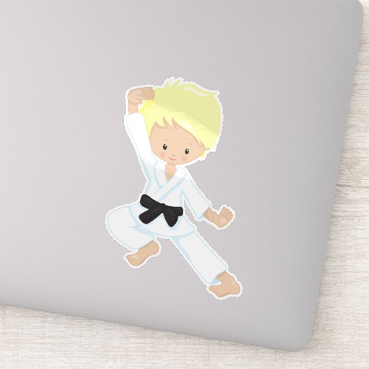 Sticker Karate Boy, Joli Garçon, Ceinture noire, Cheveux b (Détail)