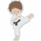 Sticker Karate Boy, Joli Garçon, Cheveux Brown, Ceinture n (Devant)