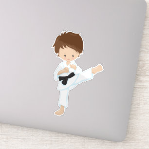 Sticker Karate Boy, Joli Garçon, Cheveux Brown, Ceinture n