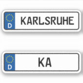 Sticker Karlsruhe kennzeichen, Plaque allemande d'immatric (Devant)