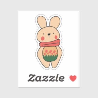 Sticker Kawai Naive Pink Bunny With Flower