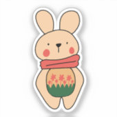 Sticker Kawai Naive Pink Bunny With Flower (Recto)