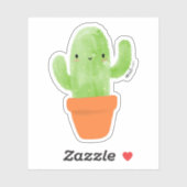 Sticker kawaii aquarelle potée cactus botanique (Feuille)