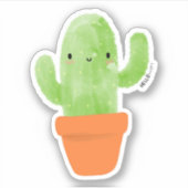 Sticker kawaii aquarelle potée cactus botanique (Devant)