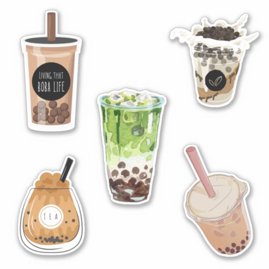Sticker Kawaii Aquarelle tendance Boba Milk tea (Devant)